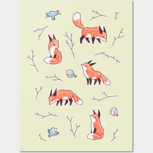 Fox and Bird Pattern Posters and Art